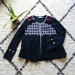 Gypsy style Navy embroidered blouse